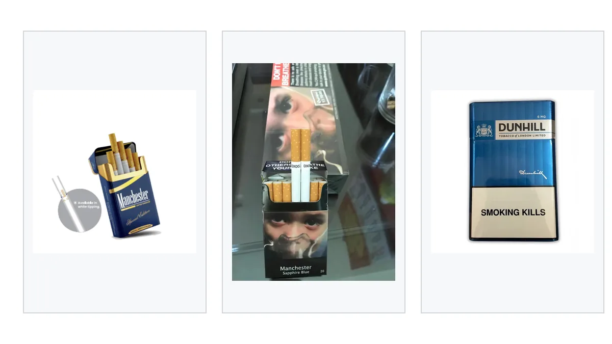 Editorial comparison of four blue-labelled cigarette carton records available from Yavexio
