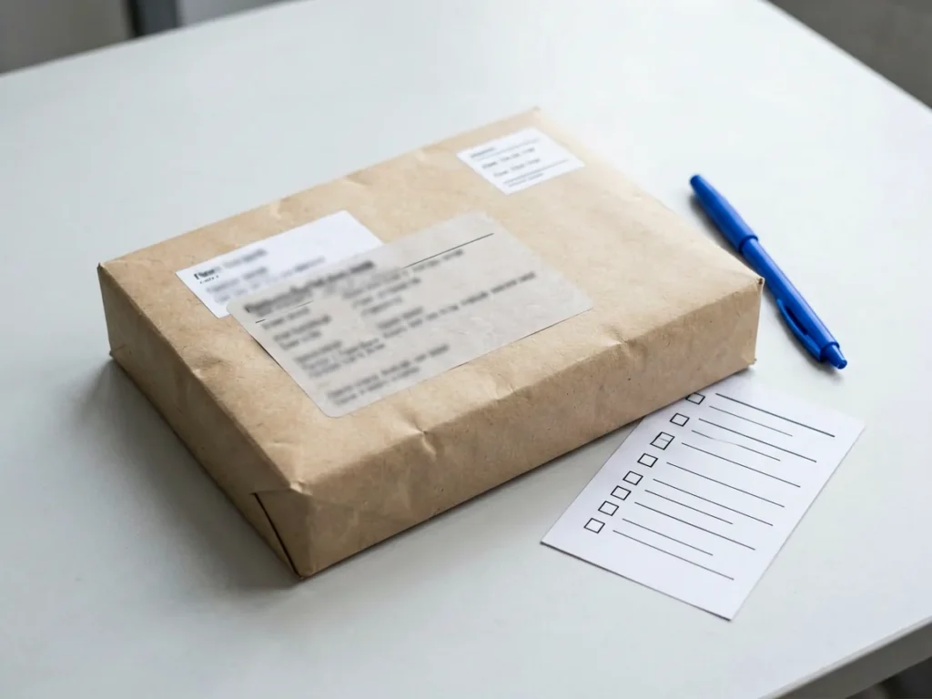 Parcel and private address-check checklist for an Australian order enquiry