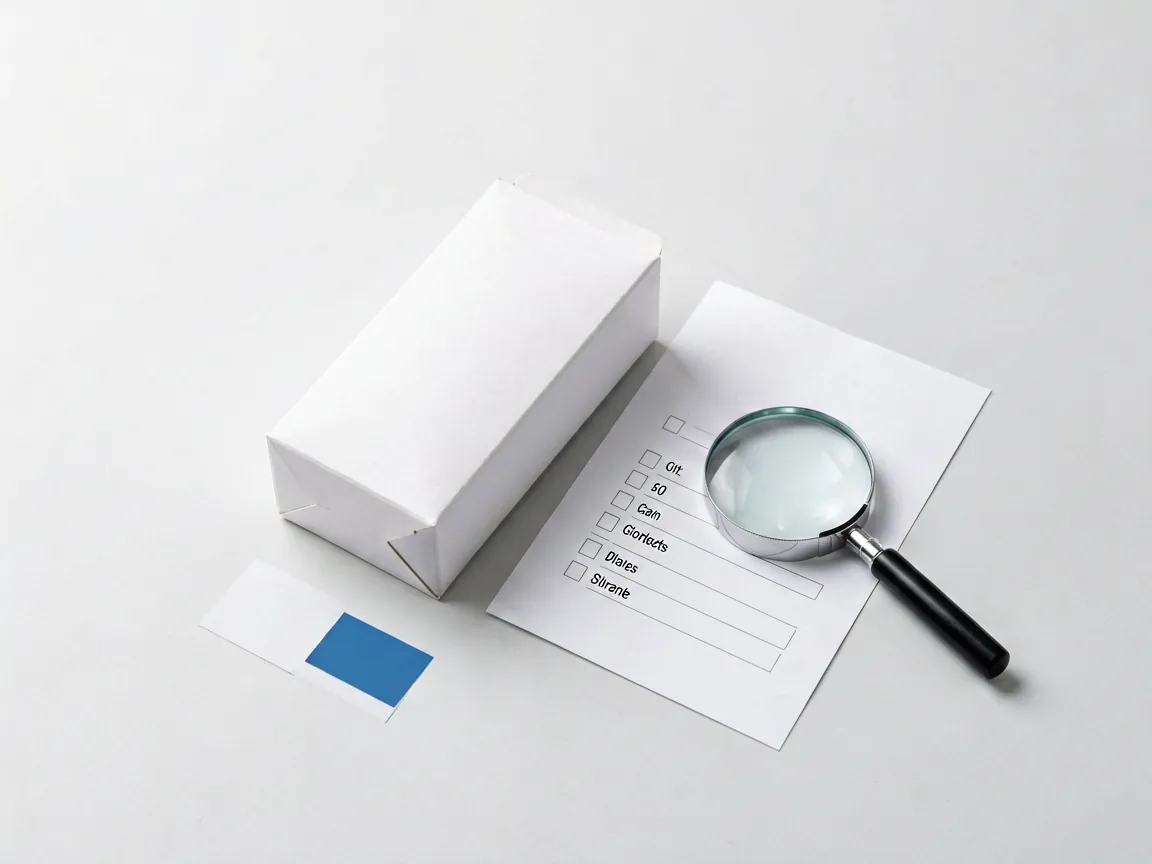 Unbranded carton beside a checklist for reviewing a change-of-mind return request