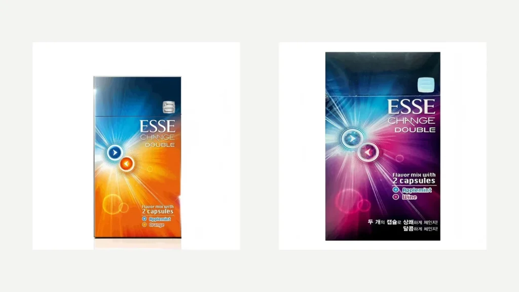 ESSE Change Double Applemint Orange and Wine carton listings side by side