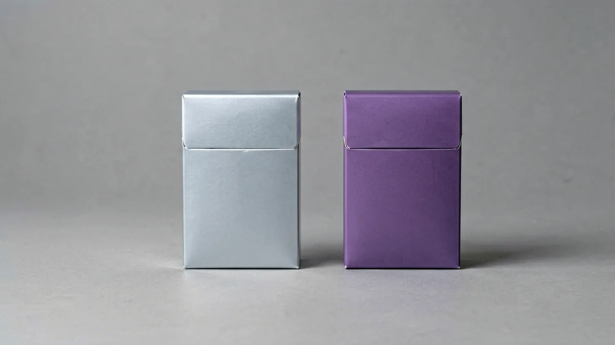 Two generic carton-sized boxes representing a MEVIUS Lights and Option Purple comparison