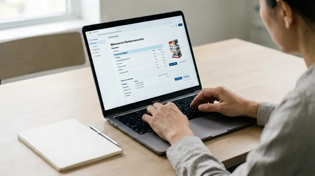 Adult customer checking an online order confirmation on a laptop