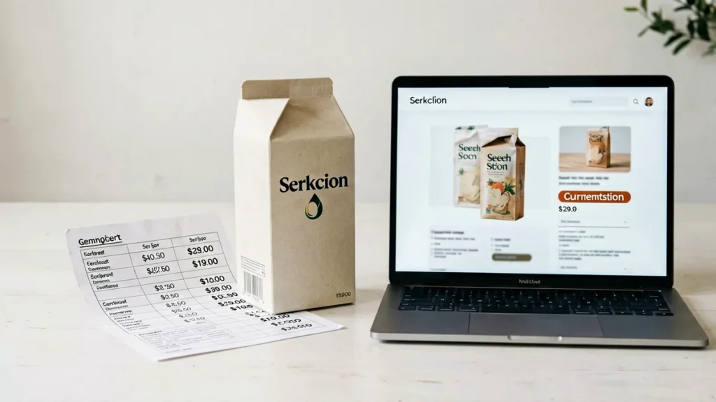 Worksheet illustrating regular and current A$ prices on an online product page